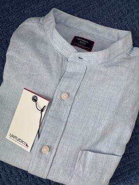 UNTUCKit Light Blue Grandad Collar Button-Up Shirt.  M Reg fit